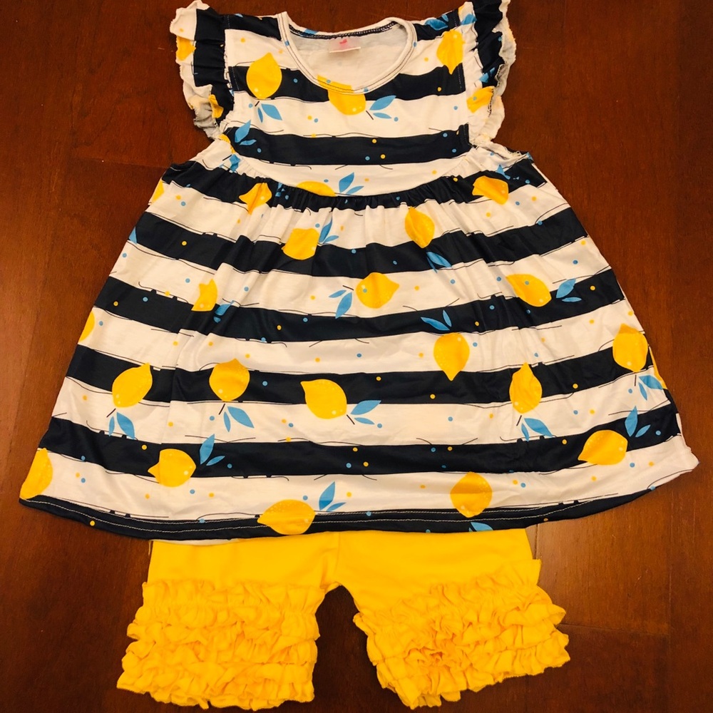 Toddler Girl’s Lemon Ruffle Short Set - Picture 2 of 2